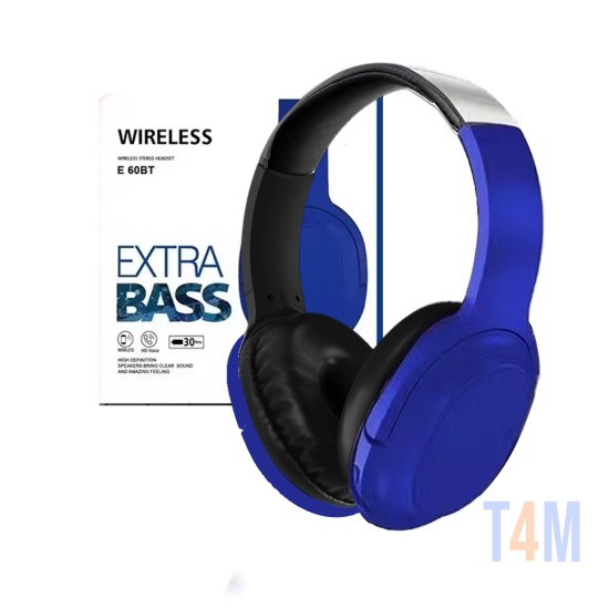 Auriculares HiFi Estéreo Inalámbricos E 60BT con Micrófono y Control de Volumen Azul